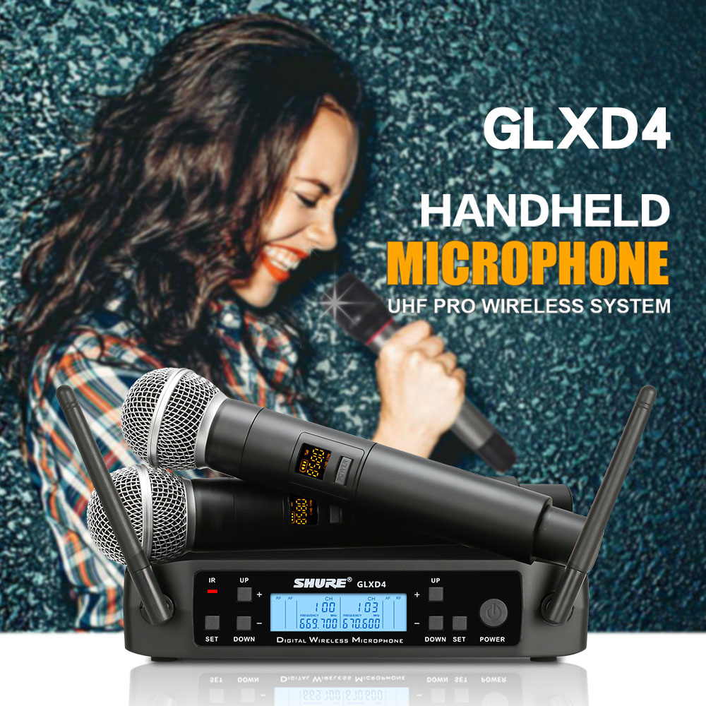 glxd4-ไมโครโฟนไร้สายหนึ่งสำหรับสอง-2-ไมโครโฟนแบบใช้มือถือ-uhf-band-2-ช่อง-640-เมกะเฮิร์ตซ์ไมโครโฟนร้องเพลงอลูมิเนียมไมโค