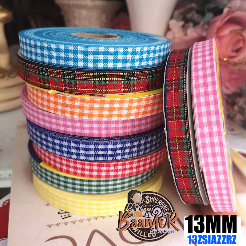 ยกม้วน-13มิล-ริบบิ้น-ลายสก็อต-ผ้าต่วน-ribbon-for-diy-มีหลายสี-ริบบิ้นสำหรับวันพิเศษ-สินค้าพร้อมส่งจากไทย