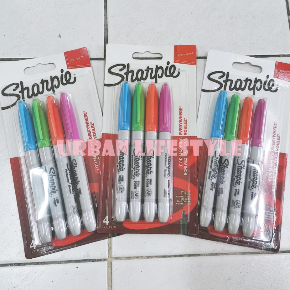 sharpie-ชาร์ปี้-fine-permanent-marker-ปากกาเคมี-ปากกามาร์คเกอร์-หัว-fine-1-0-mm-ปากกาเพอร์มาเน้นท์-ชุด-4-12-ด้าม