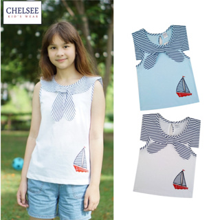 Chelsee เสื้อยืดคอกลม เด็กผู้หญิง รุ่น 237881 ปกทหารเรือ ลายเรือใบ ผ้า 100%Cotton อายุ 2-10ปี เสื้อผ้าแฟชั่นเด็กโต