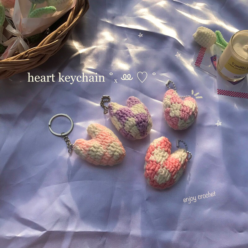 heart-keychain-พวงกุญแจหัวใจ-หัวใจลายตาราง-หัวใจถัก-หัวใจไหมพรม