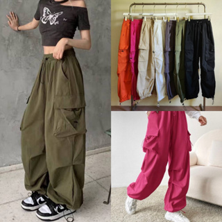 CARGO PANT 🧢 กางเกงคาโก้ มาใหม่ รุ่นนี้ ผ้ากึ่งคอตต้อน ทรงกว้างใส่สบาย เอวยางยืดอย่างดี มีล็อคยางเอวกับปลายขา