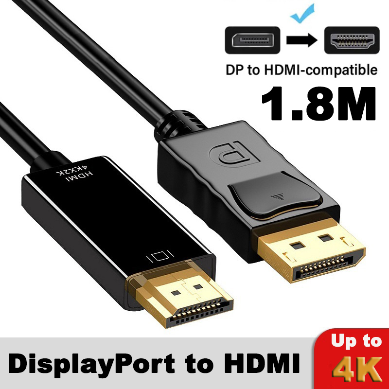สาย-displayport-to-hdmi-ยาว-1-8m-4k-2k-1080p-video-audio-converter-cable-for-laptop-projector-pc-tv-monitor-ps3
