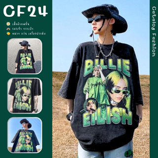 ꕥCatalog Fashionꕥ เสื้อยืดคอกลมแขนสั้นสีดำ สกรีนลาย BILLIE