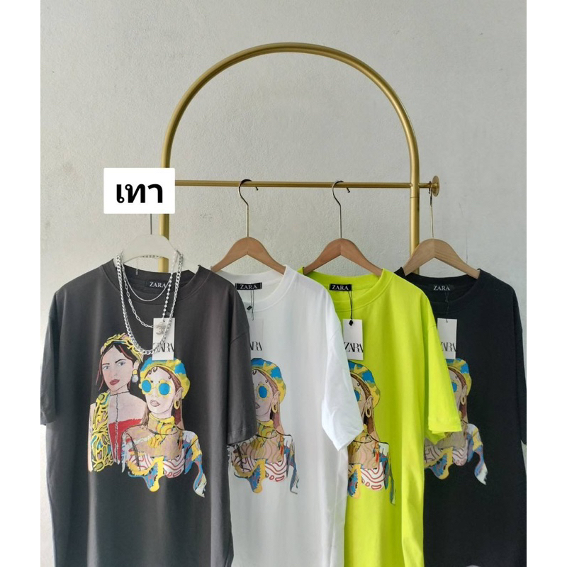 เสื้อยืดโอเวอร์ไซส์-ขาว-ดำ-ผ้า-cotton-รอบอก44-46นิ้ว