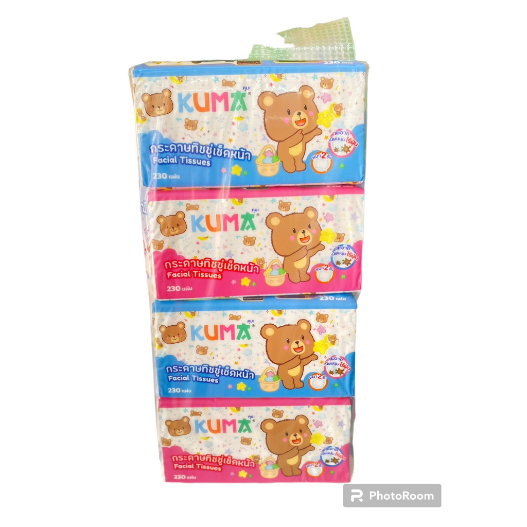 kuma-ดาษททิชชู้เช็ดหน้า-230-แผ่น-หนา2ชั้น-1แถว-4ห่อ