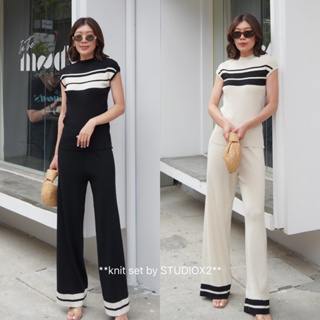 ✔️NEW ARRIVAL ✔️Striped High Neck Knit Top + High Waist Straight Pants 🤍🤎🖤(590฿ฟรีส่ง) ดีมั้ยค่ะ? สายนิตมาค่ะ!! studioX2