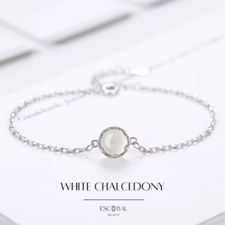 ESCOBAL✨สร้อยข้อมือนําโชค White Chalcedony สร้อยข้อมือเงินแท้ สร้อยข้อมือหินโมรา สร้อยข้อมือผู้หญิง สร้อยข้อมือสวยๆ