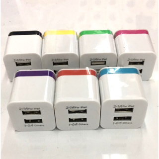 หัวชาร์จ อะแดปเตอร์โทรศัพท์  USB 2 ช่อง 3.1A สีขาว คละสี