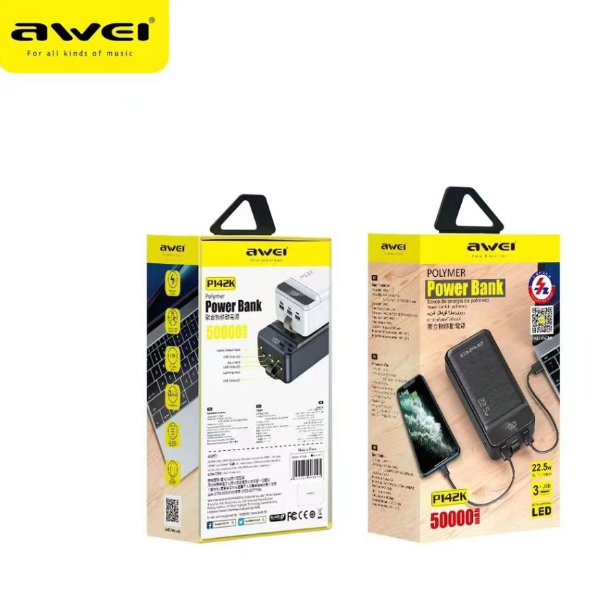 awei-p142k-ชาร์จเร็วเพาวเวอร์แบงค์แท้-พาวเวอแบงค์แท้-พาวเวอร์แบงค์50000mah-ใช้ได้กับทุกรุ่นทุกยี่ห้อ-แบตสำรอง