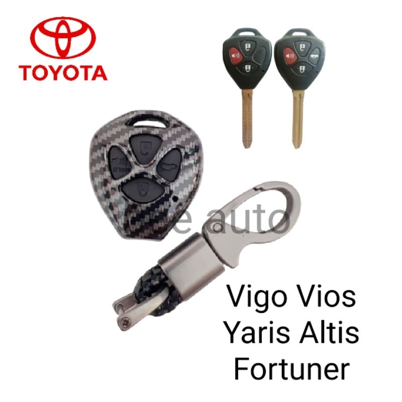 เคสเคฟล่าหุ้มกุญแจรีโมทรถรุ่น-toyota-vigo-vios-yaris-altis-fortuner-3-4ปุ่มพร้อมพวงกุญแจ