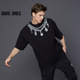 DAVIE JONES เสื้อยืดโอเวอร์ไซส์ เอ็กซ์ตร้า พิมพ์ลาย สีดำ Graphic Print Oversized Extra T-Shirt in black WA0170BK