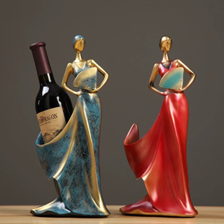 PLUTOSTYLE ความงามเลดี้รูปปั้นขวดไวน์ยืนประณีตเรซิ่นเลดี้ไวน์แร็คตกแต่งที่วางไวน์เดี่ยวสำหรับบาร์ครัว