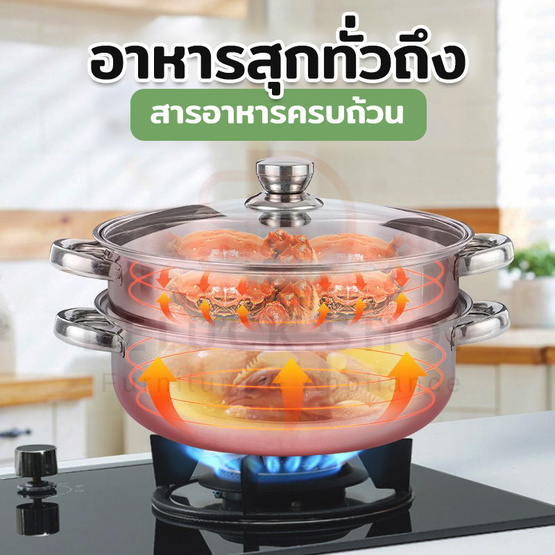 หม้อนึ่งสแตนเลส28cm-หม้อนึ่ง2in1-หม้อซึ้งนึ่ง-ที่นึ่งอาหาร-หม้อนึ่งข้าวเหนียว-หม้อนึ่งปลา-หม้อนึ่งข้าว-ใช้กับเตาไฟฟ้าได้