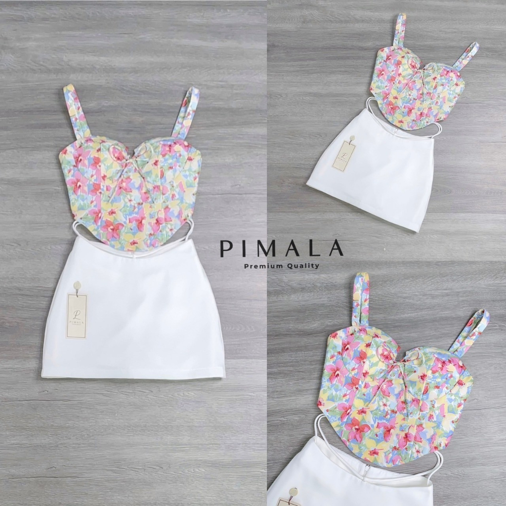 pimala-เซ็ทเสื้อดอกไม้คัลเลอร์ฟูลมาคู่กับกระโปรงกาง-รบกวนเช็คสต๊อกก่อนกดสั่งซื้อ