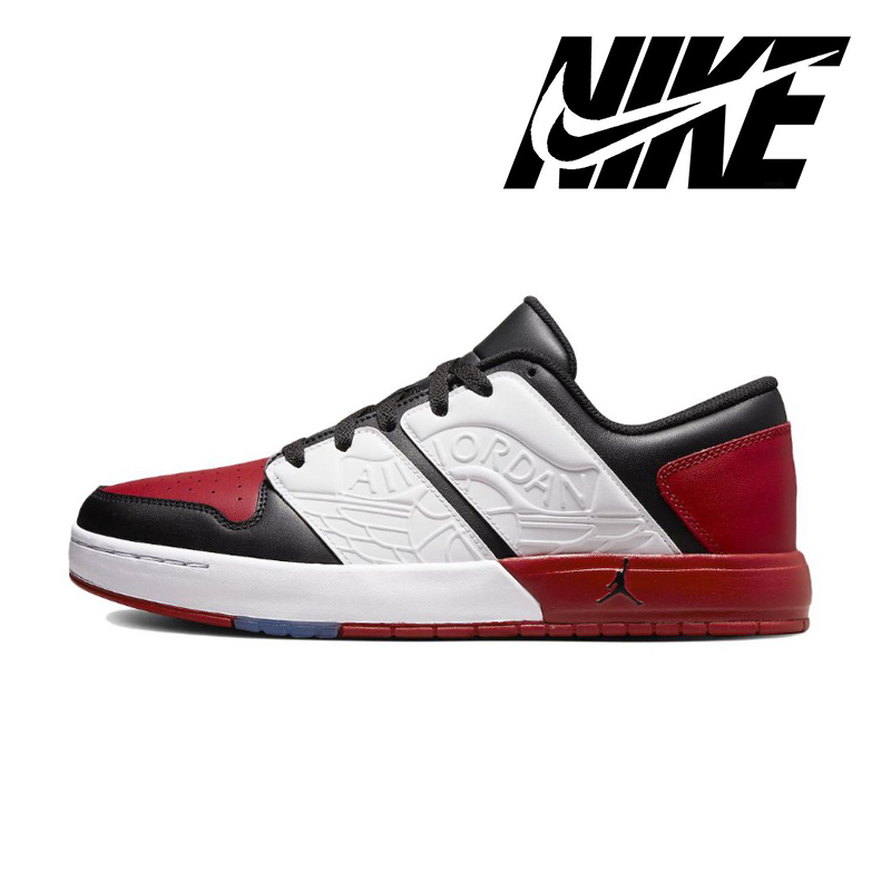 low top red black and white jordans