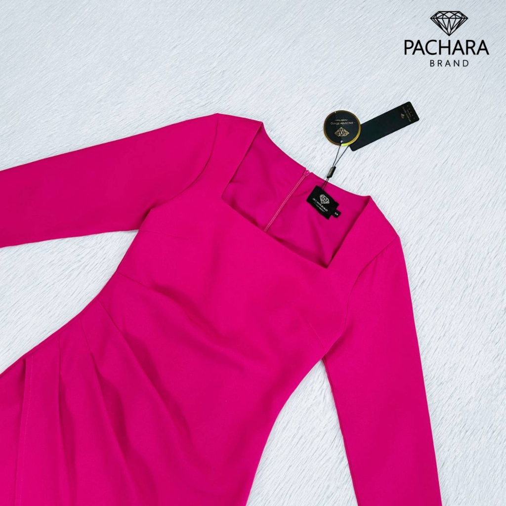 pachara-เดรสคอเหลี่ยมแขนยาวสีบานเย็น-รบกวนเช็คสต๊อกก่อนกดสั่งซื้อ