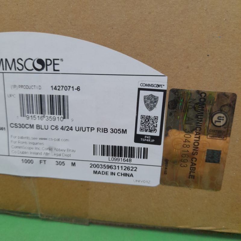 สายแลน Commscope CS30 (คอมสโคป) UTP CAT6 ยาว 305เมตร (ภายในอาคาร ...