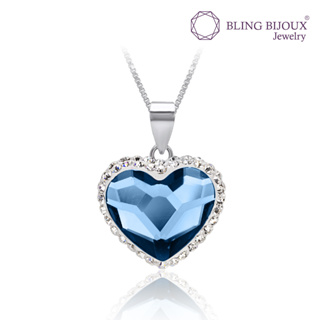 Bling Bijoux สร้อยคอ เงินแท้ คริสตัล หัวใจ สี Aquamarine Denim Blue เงินแท้