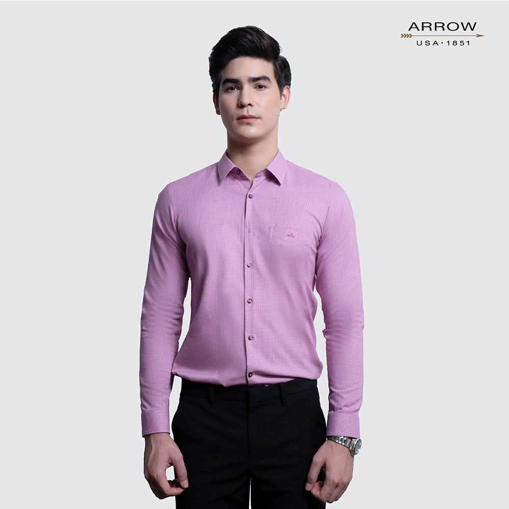 arrow-wrinkle-free-shirt-สวมใส่สบาย-ดูแลรักษาง่าย-เสื้อเชิ้ตแขนยาวสีแดง-ทรงslim-fit-รหัส-macs206-re