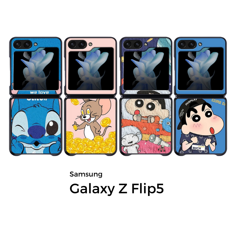 เคสโทรศัพท์มือถือ-samsung-galaxy-z-flip5-z-flip4-z-flip3-ลายคละการ์ตูน-เคสป้องกันด้วยหนังเทียม