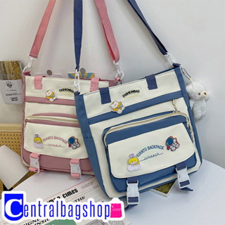 centralbagshop(C1917) กระเป๋าสะพายไหล่/สะพายข้างใบใหญ่ผ้าไนล่อน**แถมเข็มกลัด3ชิ้น**