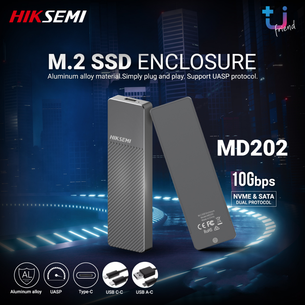 MD202 HIKSEMI M.2 NVMe and SATA SSD Enclosure Aluminum, RTL9210B Chips ...