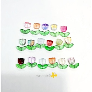 เรซิ่น ดอกไม้พร้อใบไม้ 10ชุด Diy คละสีคละแบบ(a1)