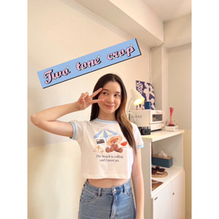 🏖️เสื้อครอป ทูโทน The beach is calling Two tone crop