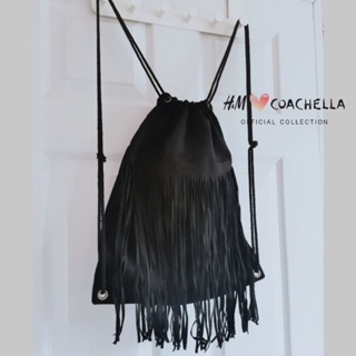 [มือสอง] H&amp;M ❤️ Coachella Fringed Bag​ กระเป๋า​สะพายหลังหนังกลับ​ PU สีดำ