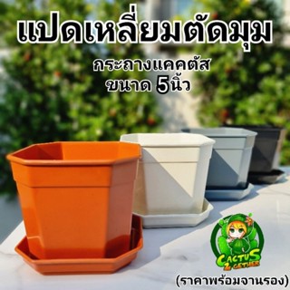 (H.P 5")กระถางพลาสติกแปดเหลี่ยมตัดมุม 5 นิ้ว พร้อมจานรอง กระถางแปดเหลี่ยม กระถางแคคตัส ไม้ประดับ ไม้อวบ