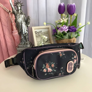 (ผ่อน0%) กระเป๋าคาดอก คาดเอว COURT BELT BAG WITH ROSE BOUQUET PRINT (COACH 91021) ผ้าไนล่อน สีกรมท่า ลายดอกไม้
