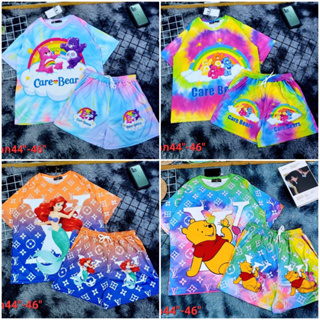 💖New🧸(พร้อมส่ง)ชุดเซ็ตเสื้อยือคอกลมแขนสั้น+กางเกงขาสั้นมีกระเป๋า2ข้าง(ผ้าไมโครลายมัดย้อม) XXL