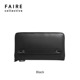 Faire Collective : SPECTER TRAVEL WALLET 2.0 BLACK กระเป๋าตังค์ หนังเรียบ ทรงยาว ซิปรอบ ครัช ใส่โทรศัพท์ Book bank