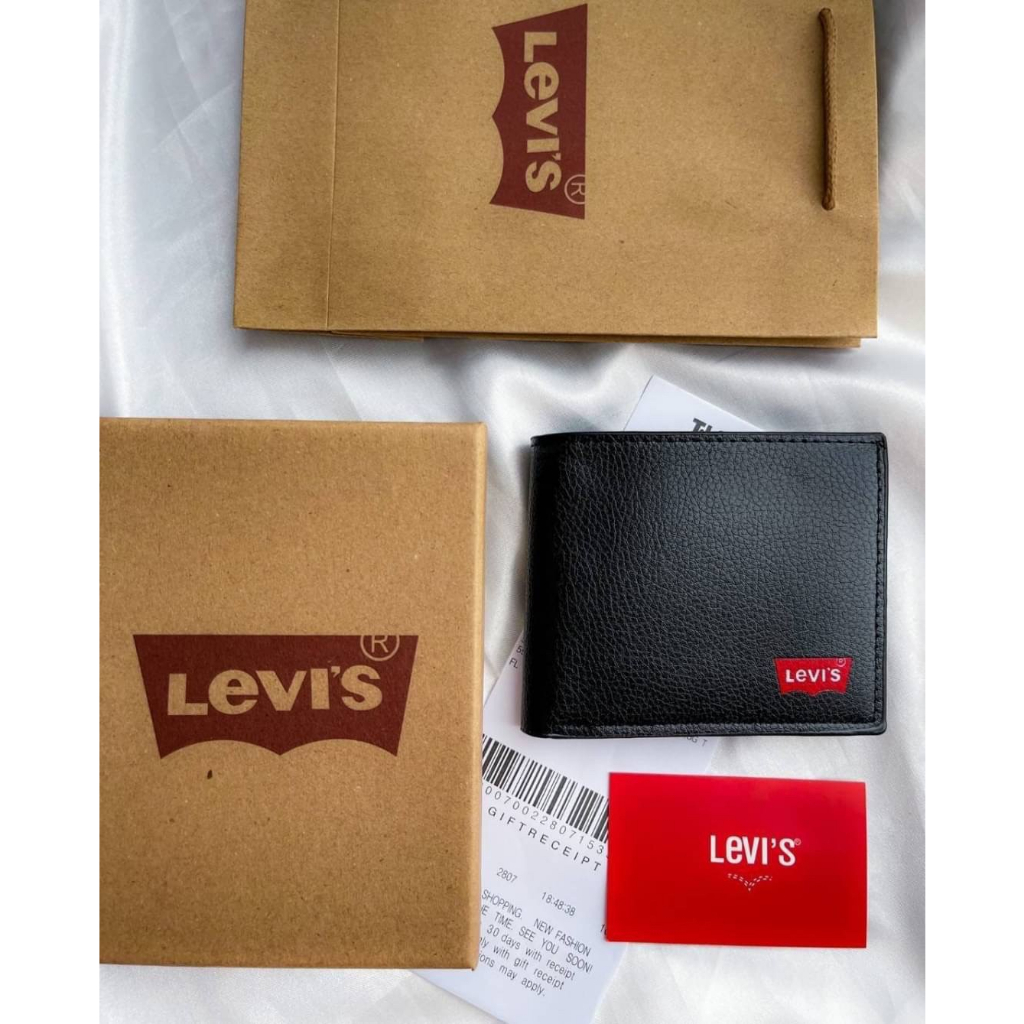 กระเป๋าตังค์ผู้ชาย-levis-งานโรงงานเข็มขัดจ้า-กระเป๋าตังค์แยกออกมา-วัสดุหนัง-pu-เกรดดี-มาพร้อมกล่อง-ถุงกระดาษ-การ์ด