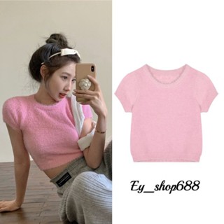 Ey_shop688#พร้อมส่ง✨M0122#เสื้อแฟชั่นเกาหลีผ้าไหมพรมแขนสั้น#เสื้อคอกลมผ้านุ่มใส่สบาย✨