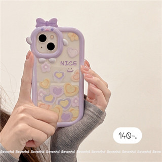 เคสใส เคสใสลายการ์ตูน 💜กล้องติดโบว์ขอบม่วงลายหัวใจ NICE