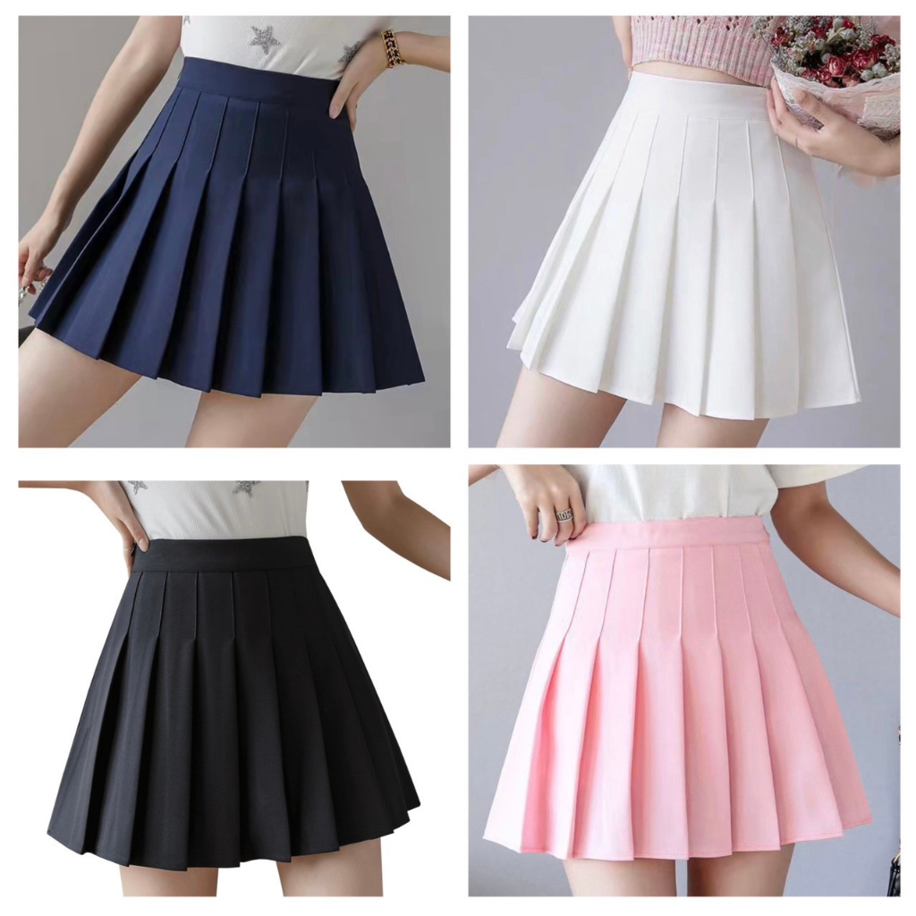 กระโปรงเทนิสเอวสูง-กระโปรงสั้นเหนือเข่า-skirtสีพื้น-สีตาราง-ริบบิ้น