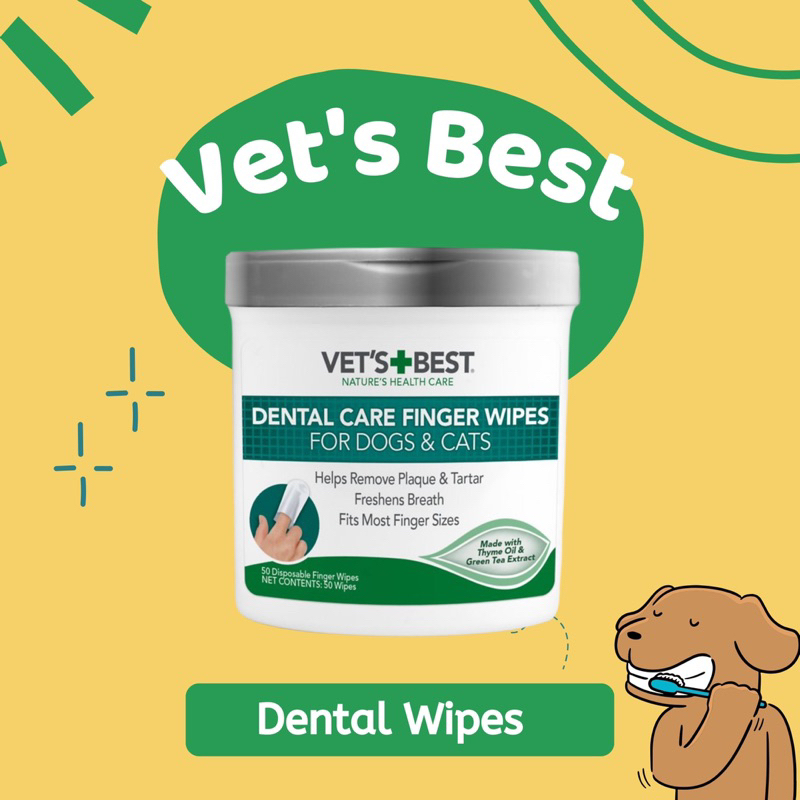 Image showcasing ปลอกนิ้วทำความสะอาดฟันสุนัขและแมว Vet's Best - Dental Finger Wipes ...