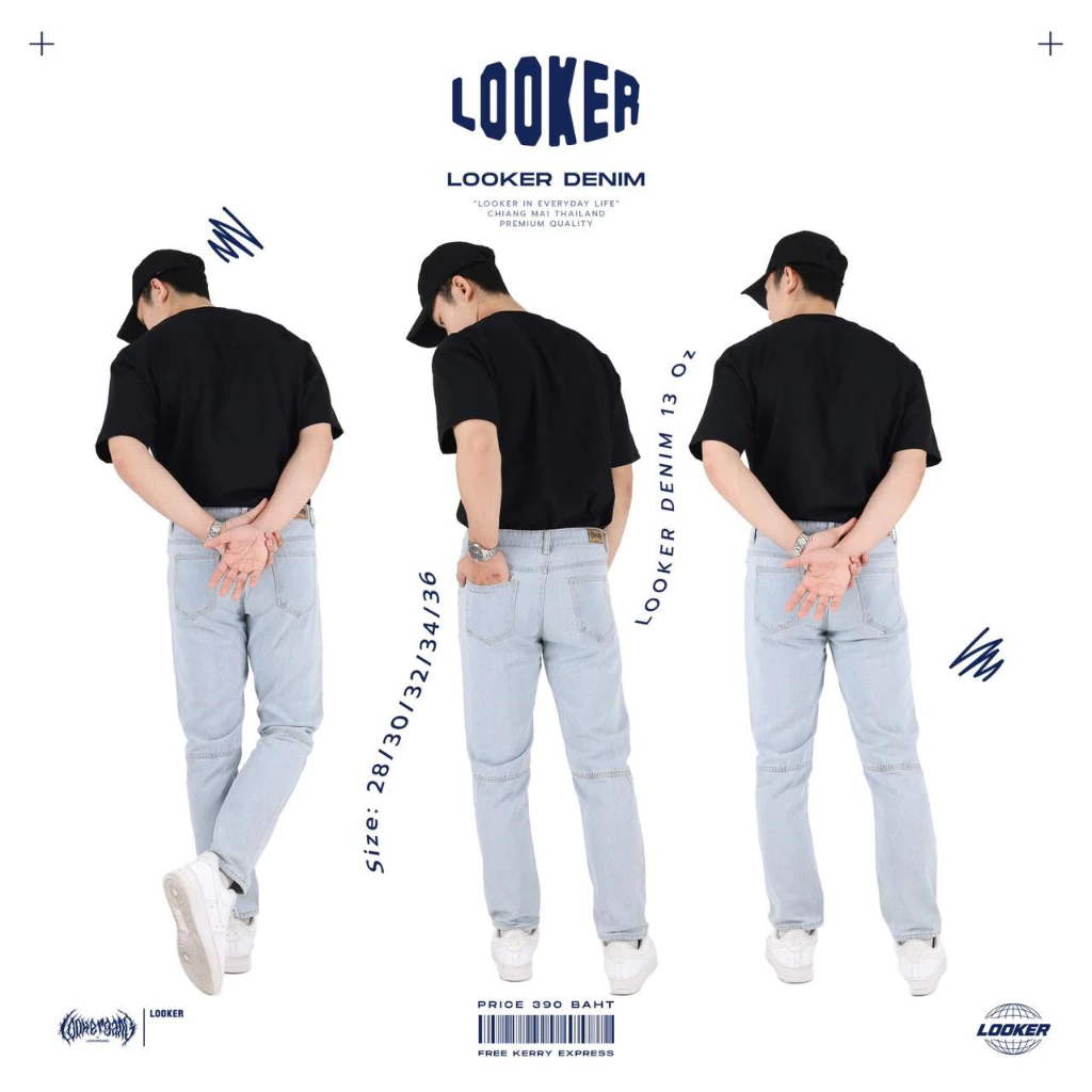 LOOKER - กางเกงยีนส์ขายาวสีฟอกแบบไม่ขาด https://wayoza.com