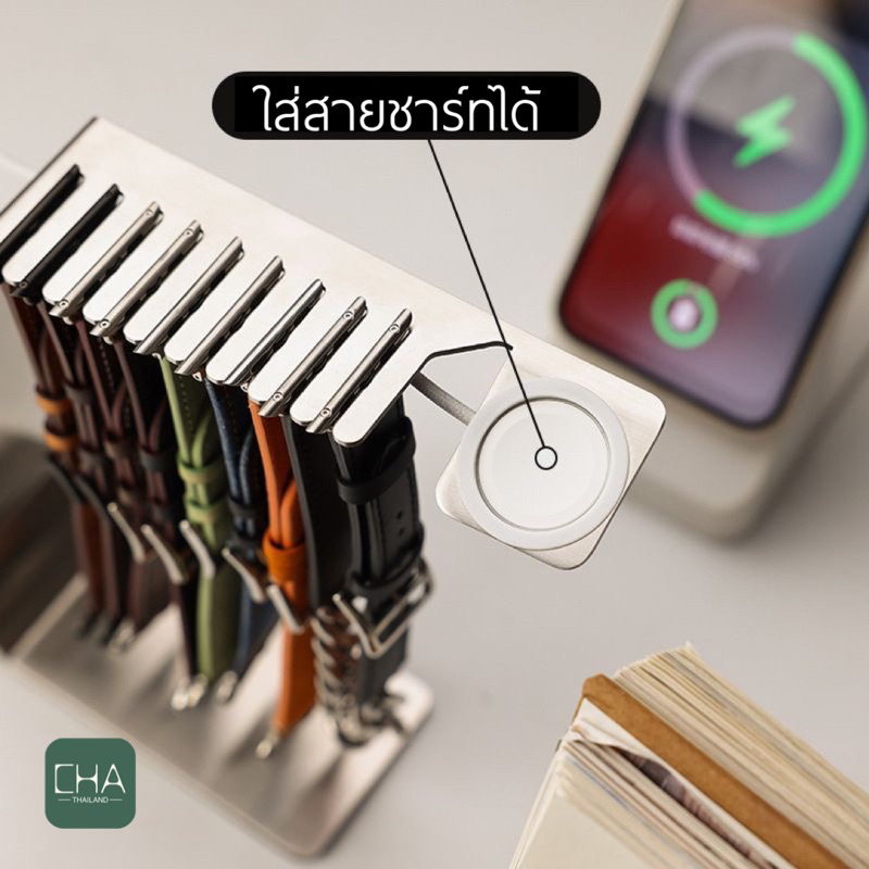 แท่นวางแท่นชาร์จสำหรับจัดเก็บสายรัดสำหรับ-smart-watch-พร้อมแท่นวางตั้งโต๊ะสแตนเลสสำหรับแท่นชาร์จ-สายสําหรับแอปเปิ้ลวอช