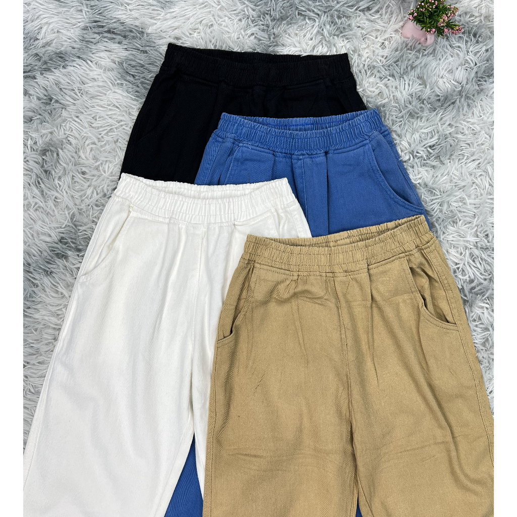 กางเกงยีนส์แฟชั่นนำเข้าสไตล์เกาหลี-กางเกงยีนส์เอวสูง-กางเกงยีนส์ขายาววินเทจขากระบอกเอวยางยืดฟรีไซส์