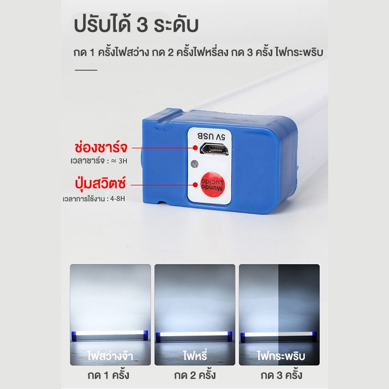 หลอดไฟ-led-ไร้สาย-พกพา-ไฟฉุกเฉิน-5โหมด-60-120w-หลอดไฟ-ติดกำแพง-หลอดไฟแขวน-ชาร์จ-usb-สะดวกง่ายต่อการใช้งานพกพาได้