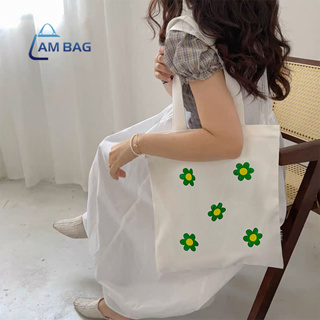 Ambag ✿ Tote Bag กระเป๋าผ้าแคนวาส พิมพ์ลายดอกไม้ สไตล์เกาหลี กระเป๋าสะพายไหล่  ✿