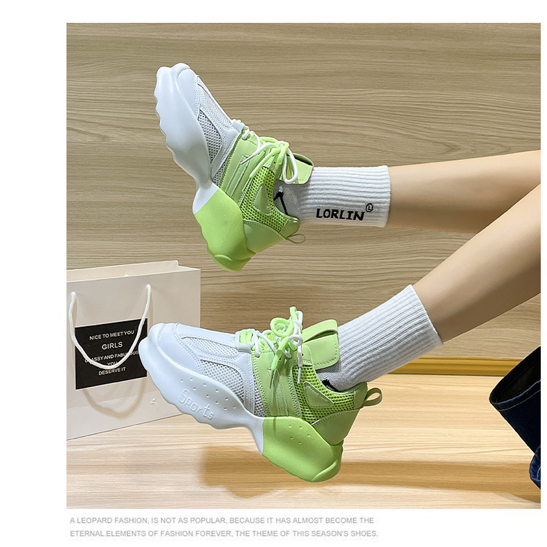 hilty-shoes-รองเท้าส้นหนาตาข่ายบล็อกสีแฟชั่นระบายอากาศผูกเชือกพอดีสบาย-ๆ-รองเท้ากีฬาพื้นหนา
