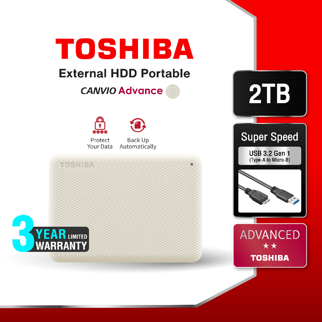 ภาพหน้าปกสินค้าToshiba External HDD (2TB) USB 3.2 SuperSpeed, รุ่น (Canvio Advance V10) Security Auto-backup 2.5" สีขาว ฮาร์ดดิสพกพา (TSB-HDTCA20AW3AA) จากร้าน toshibastorage_online บน Shopee