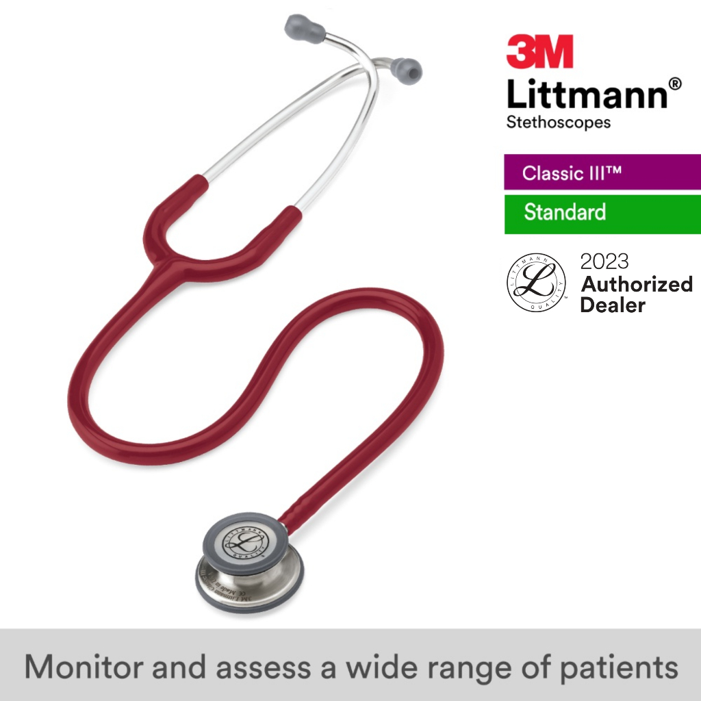 3m-littmann-classic-iii-27-inch-5627-burgundy-tube-standard-finish-chestpiece-stainless-stem-amp-eartubes