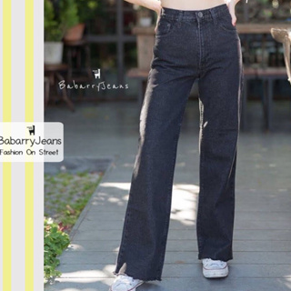 BabarryJeans มีบิ๊กไซส์ S-5XL ยีนส์ทรงกระบอก ขาตรง ปลายตัด วินเทจ เอวสูง ผ้ายีนส์ไม่ยืด (Original) สีดำฟอก