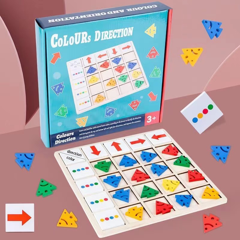 ของเล่น-montessori-เกมกระดานไม้-การรับรู้สี-การรับรู้ทิศทาง-ของเล่นเสริมพัฒนาการเด็ก-ของเล่นไม้-ฝึกสมอง-เกมโค้ดดิ้ง