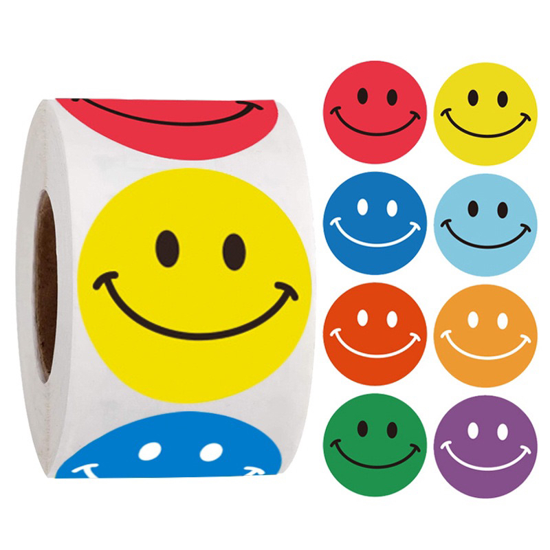 ภาพหน้าปกสินค้าTH-003 ️ 1ม้วน 500 ดวง 20 บาท สติกเกอร์ รูปยิ้มขอบคุณ thank you sticker ยกม้วน
